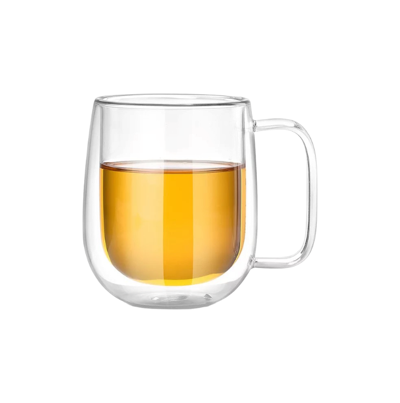 Double glass transparent tea cup, Heat-resistant glass cup with lid